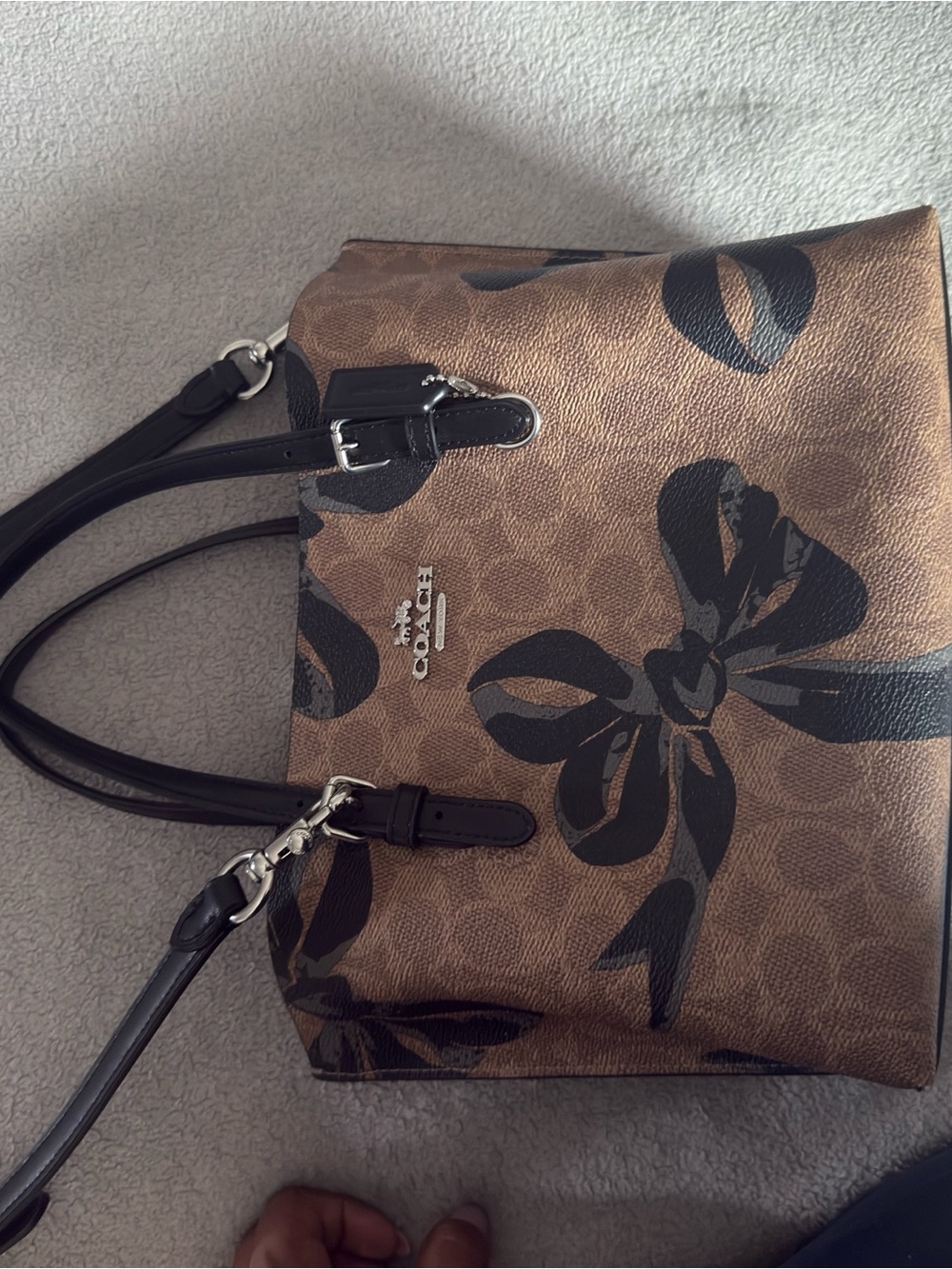 COACH Brown and Black Floral Print Tote